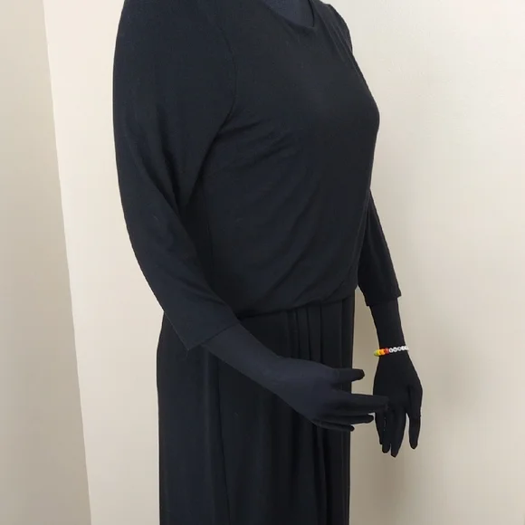 Ann Taylor Petite Black Drop Waist Pleated Dress 3/4 Sleeve 10P - Picture 2 of 12